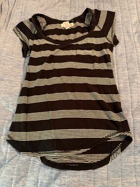 OP Black and White Striped Short Sleeve Scoop Neck Tee